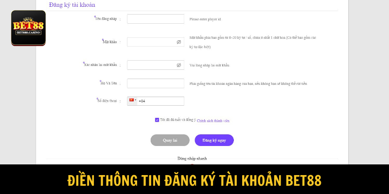 Khách hàng nhập chính xác nội dung cần điền lên biểu mẫu